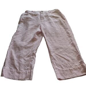 Catherine Stewart Size XL 100% Linen Button Front Wide Leg Capri Pant Petal Pink